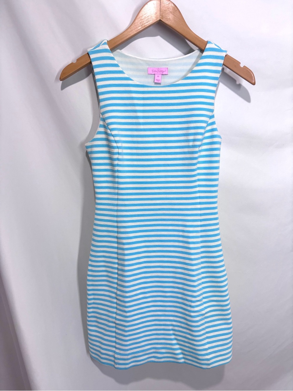 Lilly Pulitzer Striped Turquoise Blue White Stripe Sleeveless Stretch Dress XS